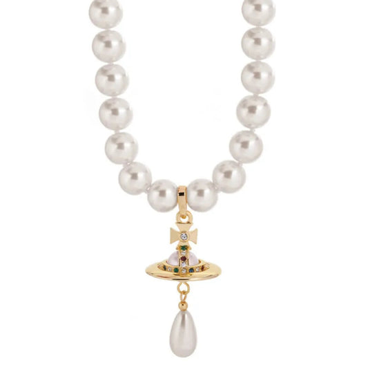 Gold Single Layered Pearl Orb Necklace (with box)