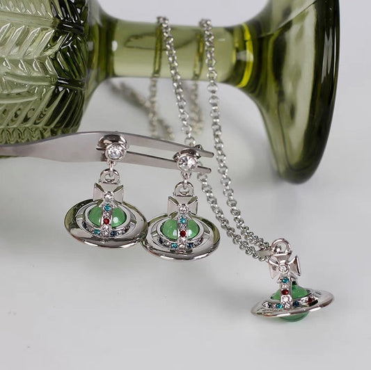 Green Orb Necklace and Earrings Set (with box)