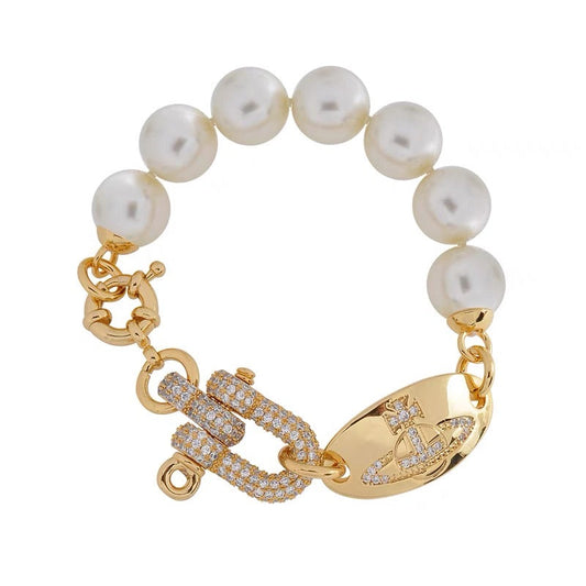 Full Diamond U-shaped Clasp Pearl Bracelet (with box)