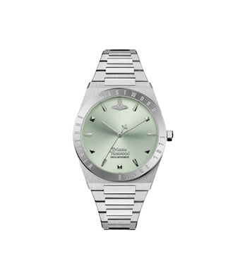 Silver green face watch (with box)