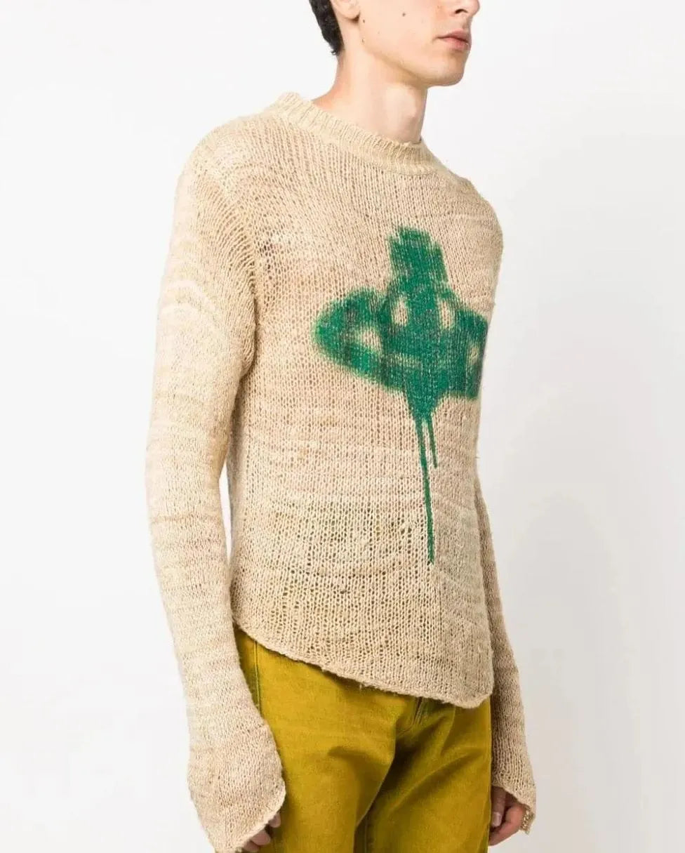 Distressed Knit Long Sleeve Sweater