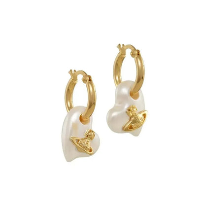 Heart Drop Orb Hoop Earrings
