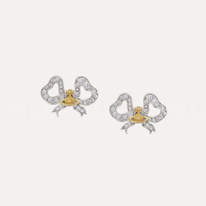 Heart Bow Orb Stud Earrings