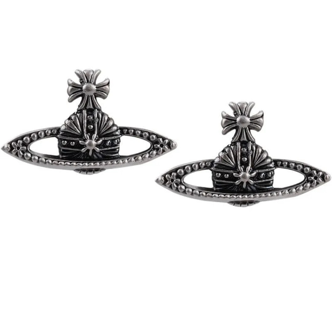 Antique Silver Carved Saturn Earrings